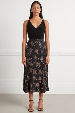 Vintage Anise Women’s Midi Slip Skirt Satin Chocolate Brown Floral Size 14 Fairy